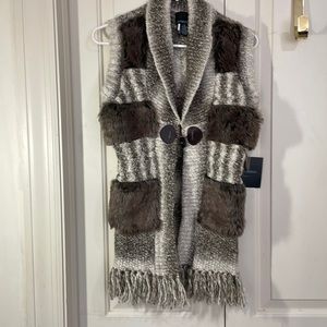 Cynthia Rowley Knit/Fake Fur Vest with toggle close.
